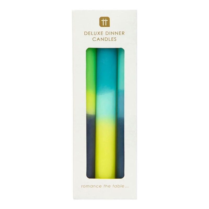 Talking Tables Marble Three Tone Blue/Yellow/Green Dinner Candles (Pack of 3)