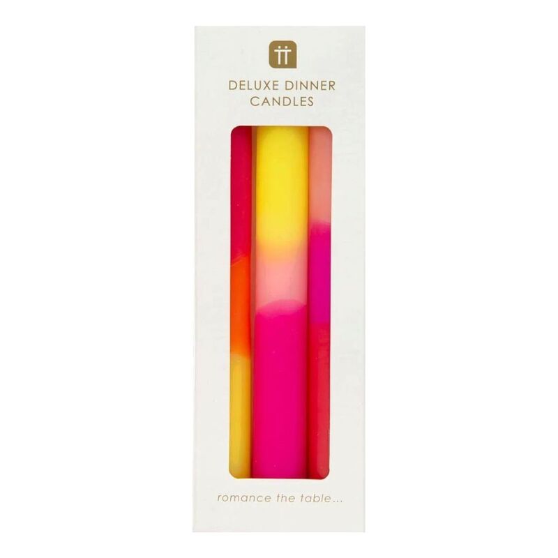 Talking Tables Marble Three Tone Pink/Yellow/Orange Dinner Candles (Pack of 3)