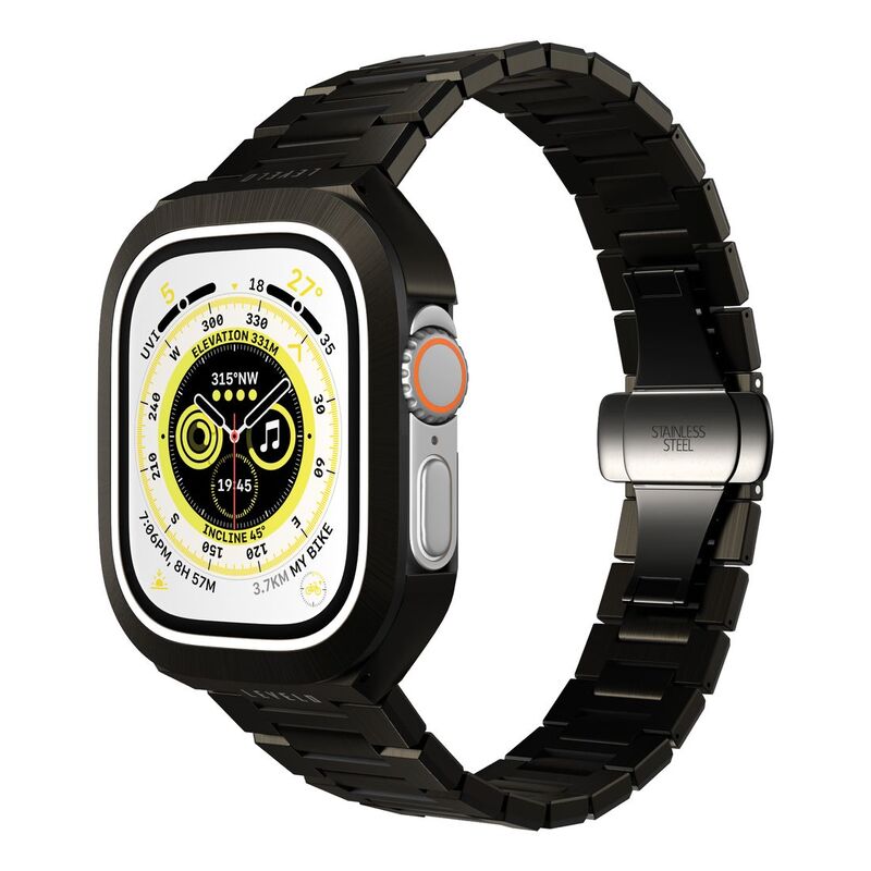Levelo 49mm Royal Stainless Steel Strap and Bumper for Apple Watch Ultra - Black