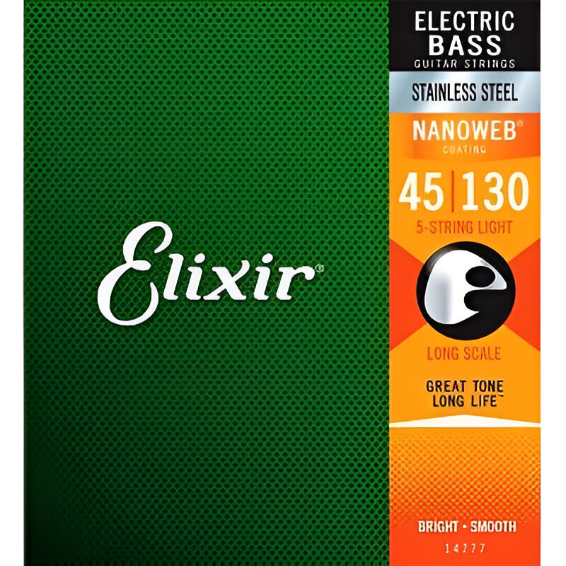 Elixir Strings 14777 Electric Bass Guitar 5-String Long Scale Nanoweb Light - .045-.130