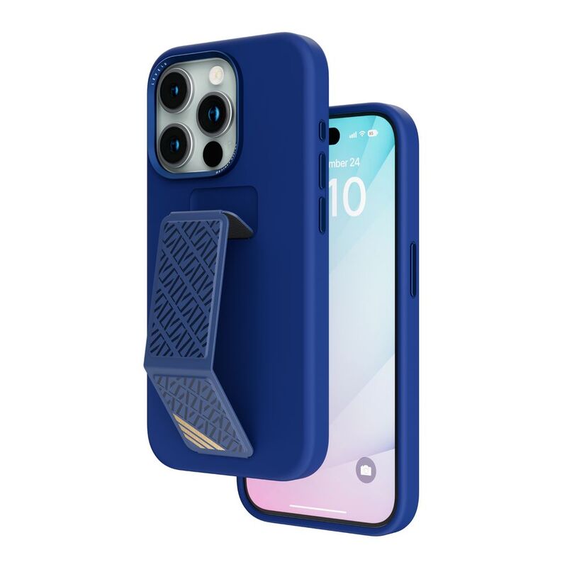 Levelo Morphix Silicone Case With Leather Grip For iPhone 15 Pro - Deep Blue