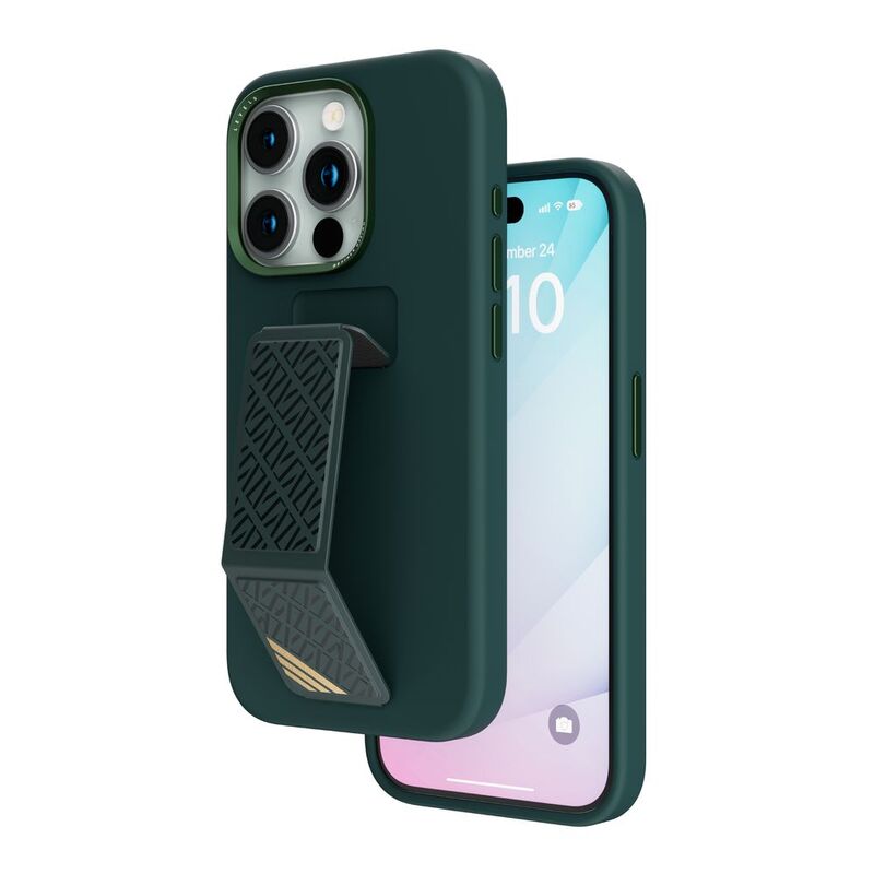 Levelo Morphix Silicone Case With Leather Grip For iPhone 15 Pro - Green