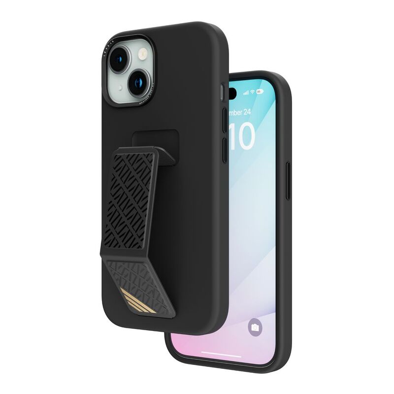 Levelo Morphix Silicone Case With Leather Grip For iPhone 15 Plus - Black