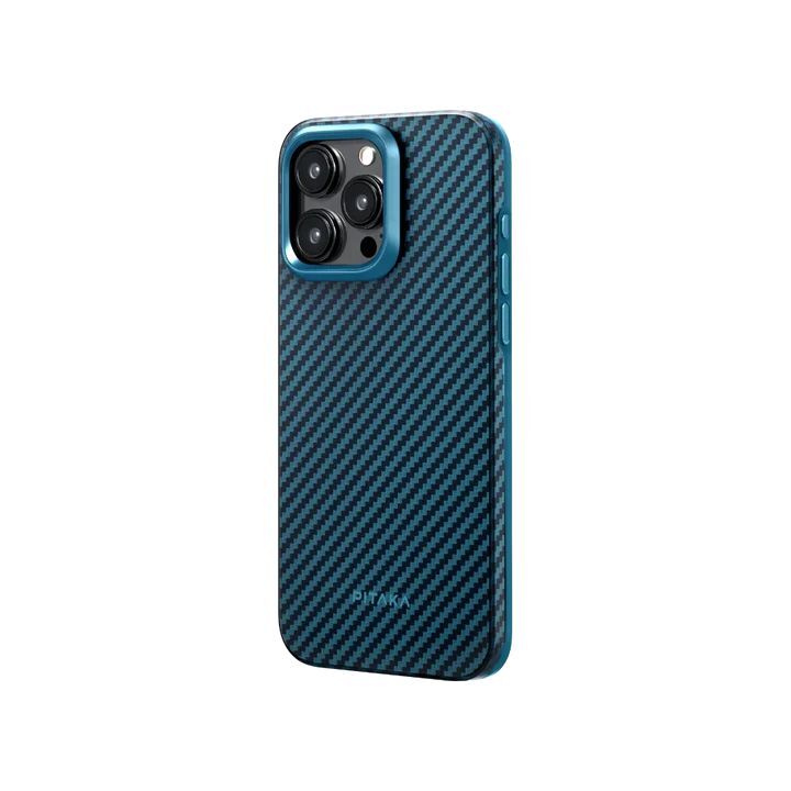 Pitaka 600D Aramid Carbon Fiber Magez Case 4 For iPhone 15 Pro Max - Black/Blue Twill