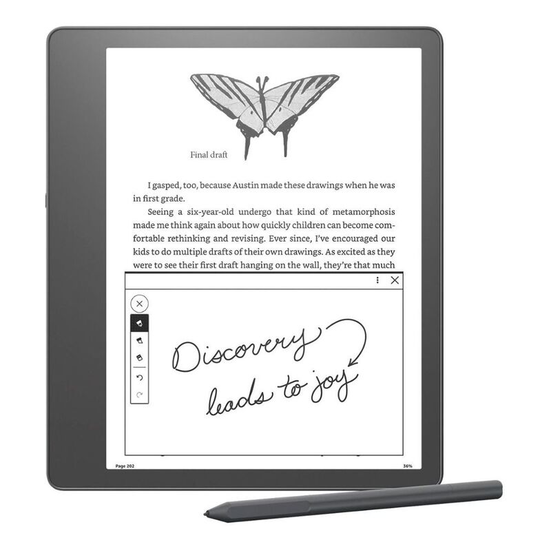 Amazon Kindle Scribe E-Reader 10.2-Inch Display with Basic Pen 16GB - Grey + Leather Folio Cover with Magnetic Attach - Black
