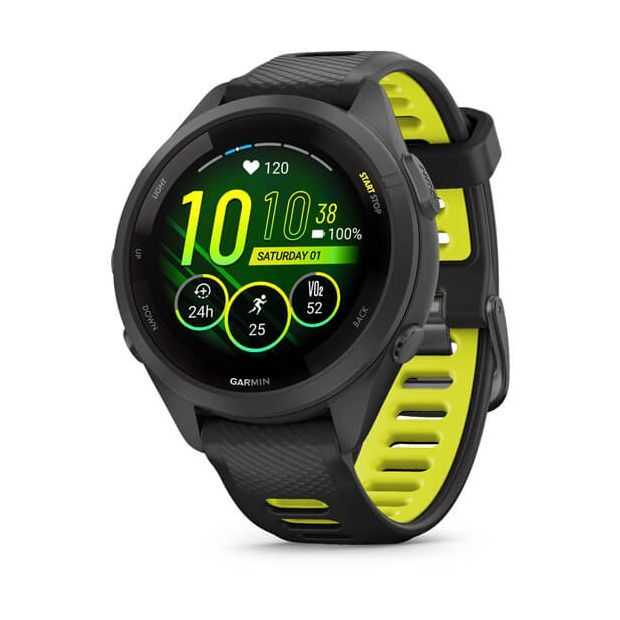 Garmin Forerunner 265S Smartwatch - Black Bezel And Case With Black/Amp Yellow Silicone Band