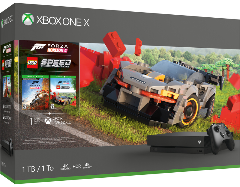 Xbox One X 1TB + Forza Horizon 4 DLC + Forza Horizon 4 LEGO Speed Champions Add-On + 1 Month Xbox Live Gold (2017 Model)