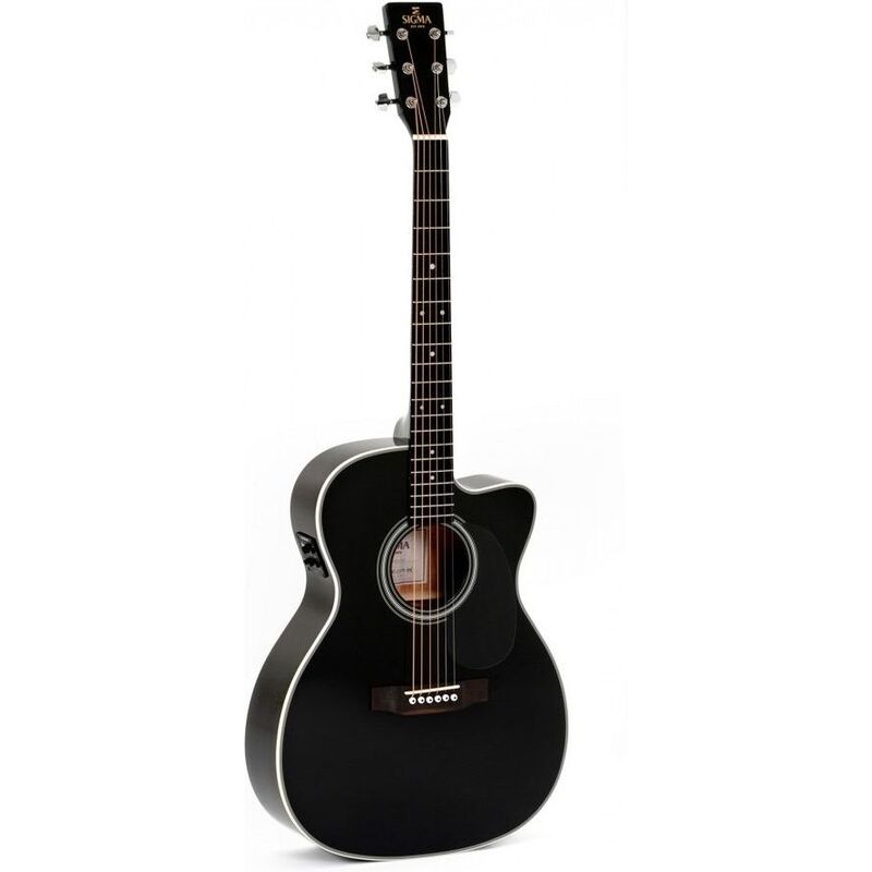Sigma 000MC-1E-BK 000-14 Fret Cutaway Solid Semi Acoustic Guitar - High Gloss - Include Softcase