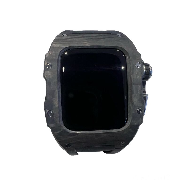 Mansa Design Custom Carbon Fibre Case For Apple Watch Series 9 - Black With Black Strap