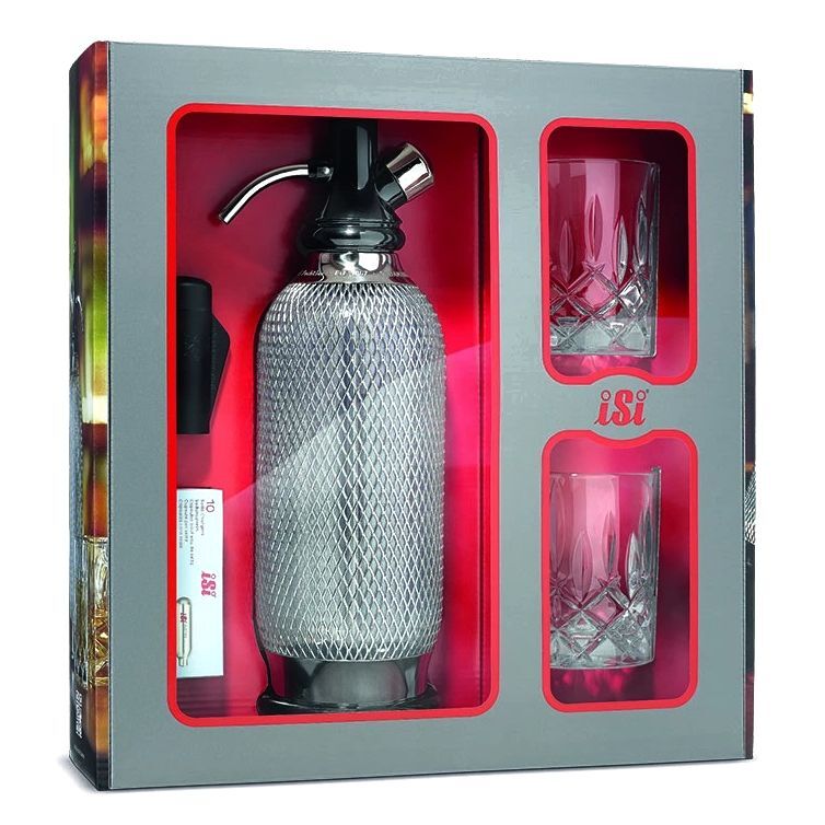 ISI Sodamaker Classic Carbonator Gift Set 1000ml With 2 Drinking Glasses (Set Of 3)