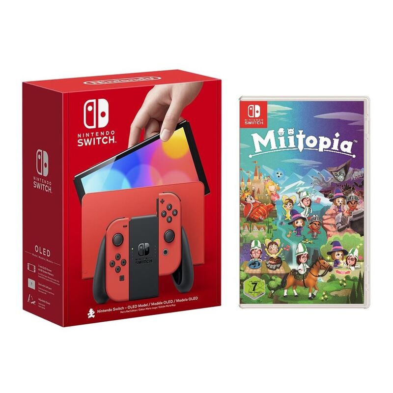 Nintendo Switch OLED - Mario RED Edition Console + Miitopia (Bundle)