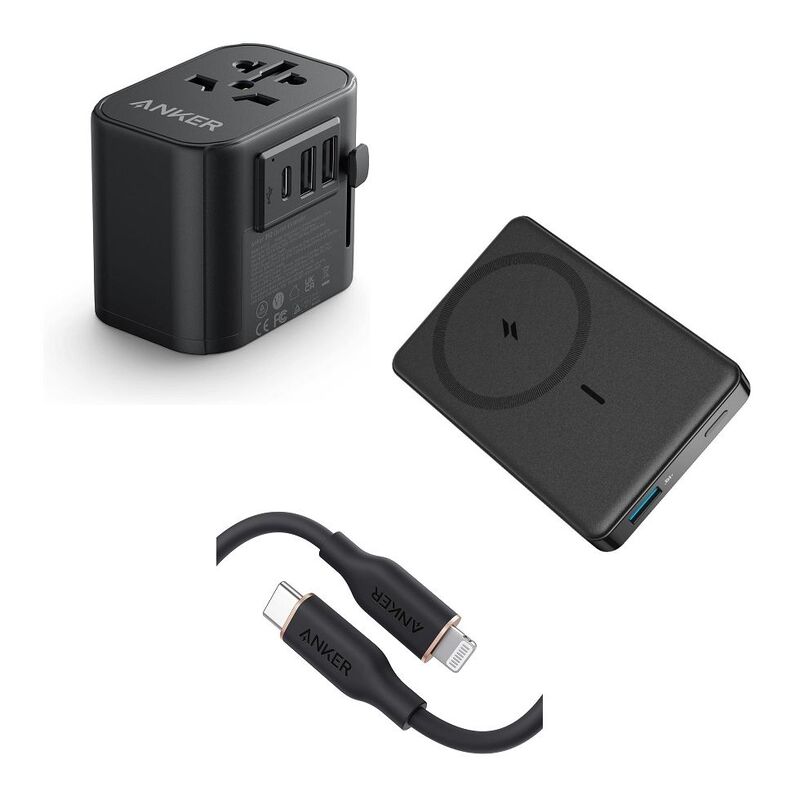Anker 334 MagGo Battery - PowerCore 10K + PowerExtend USB-C Travel Adapter 30W + PowerLine III Flow USB-C to Lightning Cable 3ft