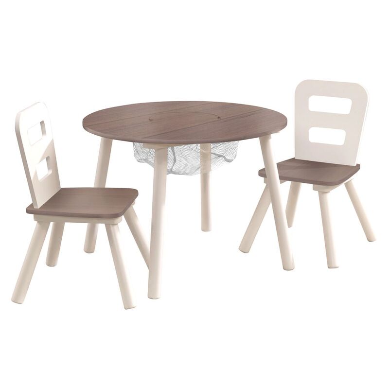 Kidkraft Round Storage Table & 2 Chair Set- Gray Ash