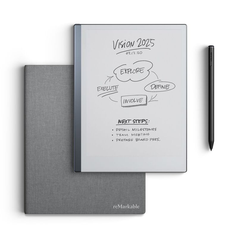 reMarkable Paper Tablet 10.3" with Marker Plus and Book Folio in Gray Polymer Weave