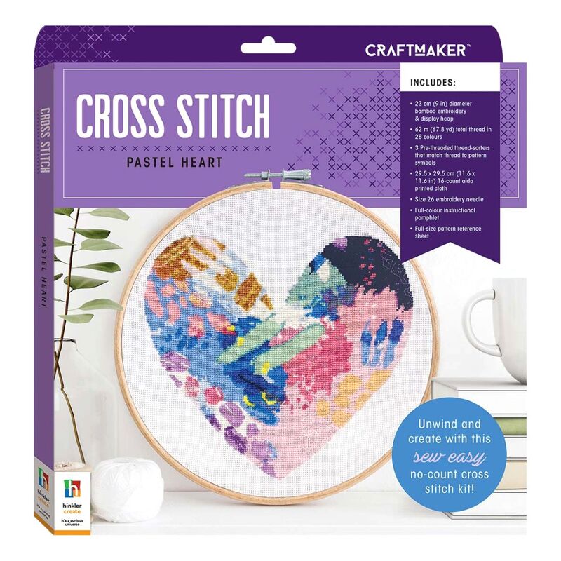 Craft Maker Cross-Stitch Kit - Pastel Heart | Hinkler Books
