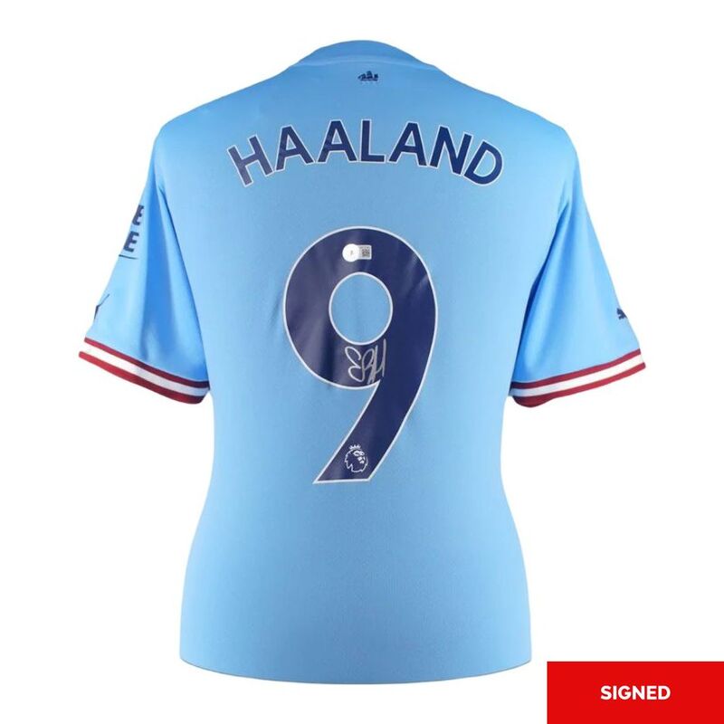 Bootroom Collection Erling Haaland Back Signed Manchester City 2022-23 Home Shirt With Player Style Number (Boxed)