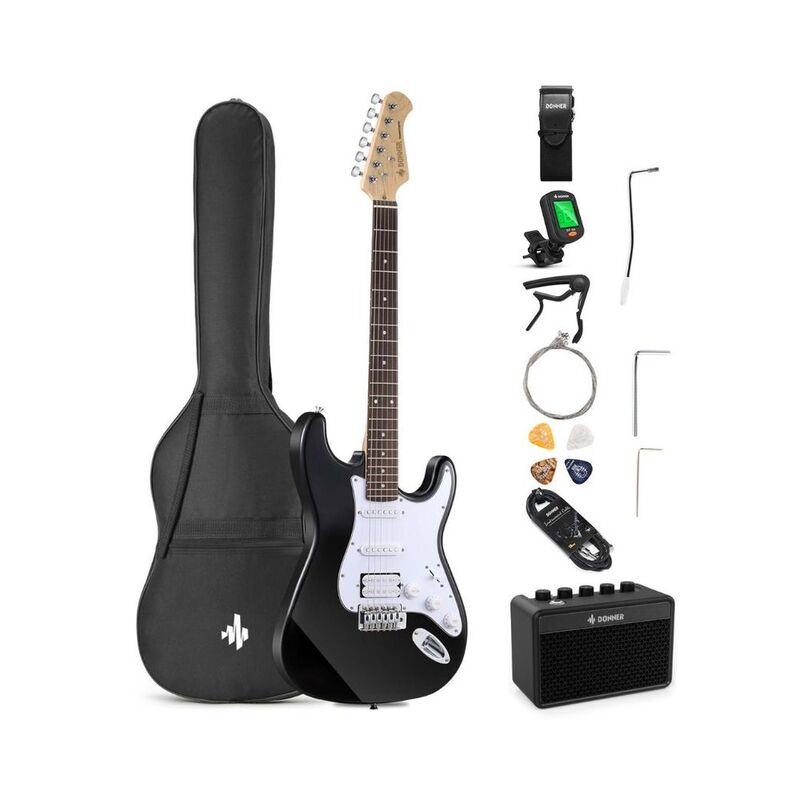Donner DST-100B Stratocaster Electric Guitar Kit (With Amplifier/Bag/Capo/Strap/String/Tuner/Cable & Pick) - Black