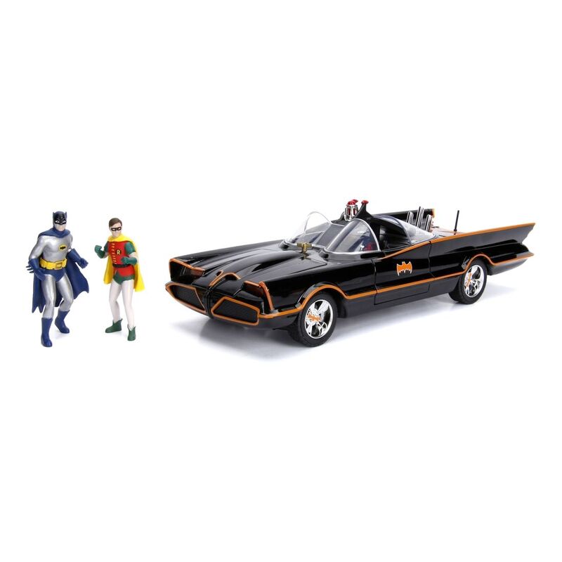 Jada Toys DC Batman Classic TV Series 1966 Classic Batmobile With Batman And Robin Diecast Model Car With Figures 1.18 Scale