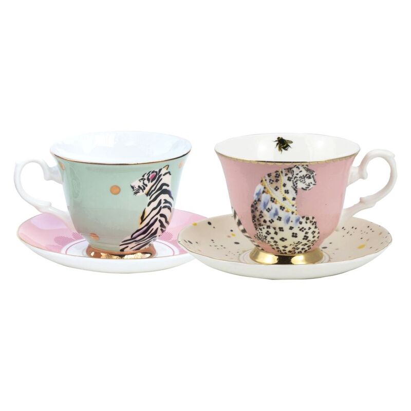 Yvonne Ellen Cup And Saucer Big Cats (Set of 2)