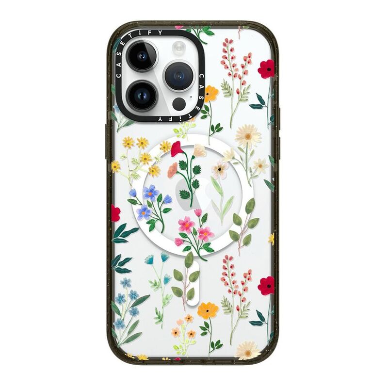 Casetify iPhone 14 Pro Max Magsafe Compatible Impact Case Spring Botanicals 2 - Clear Black