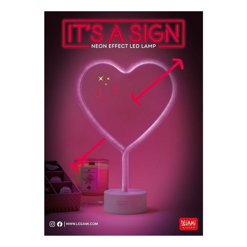 Legami Neon Effect LED Lamp - It's a Sign - Heart