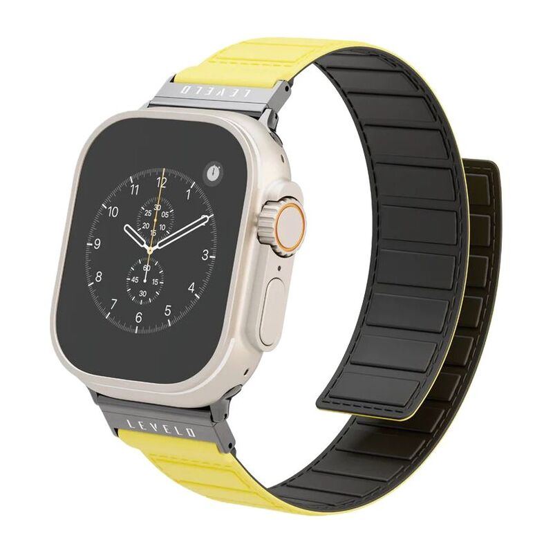Levelo Vogue Watch Strap for Apple Watch Ultra 49mm/Series 8 45mm/Galaxy Watch 22mm - Black/Yellow