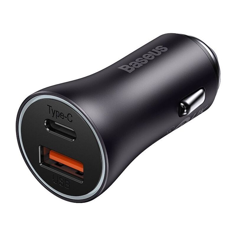 Baseus Golden Contactor Max Dual Fast Charger Car Charger USB-A + USB-C 60W - Dark Gray