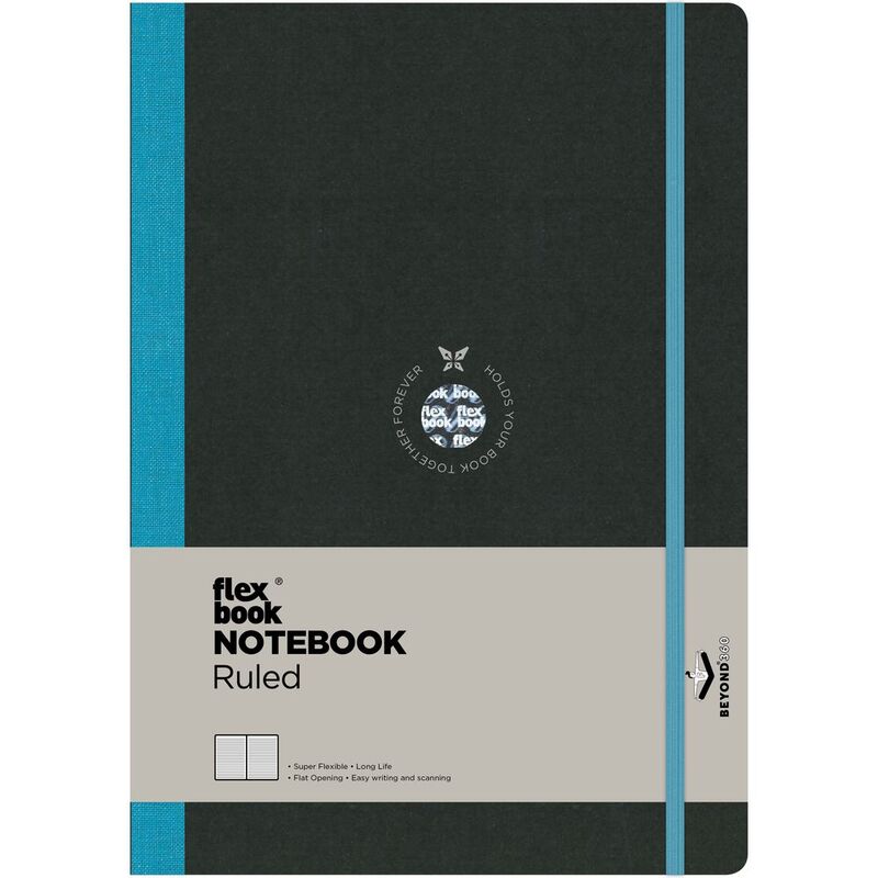 Flexbook Global Ruled B5 Notebook - Large - Black Cover/Turquoise Spine (17 x 24 cm)