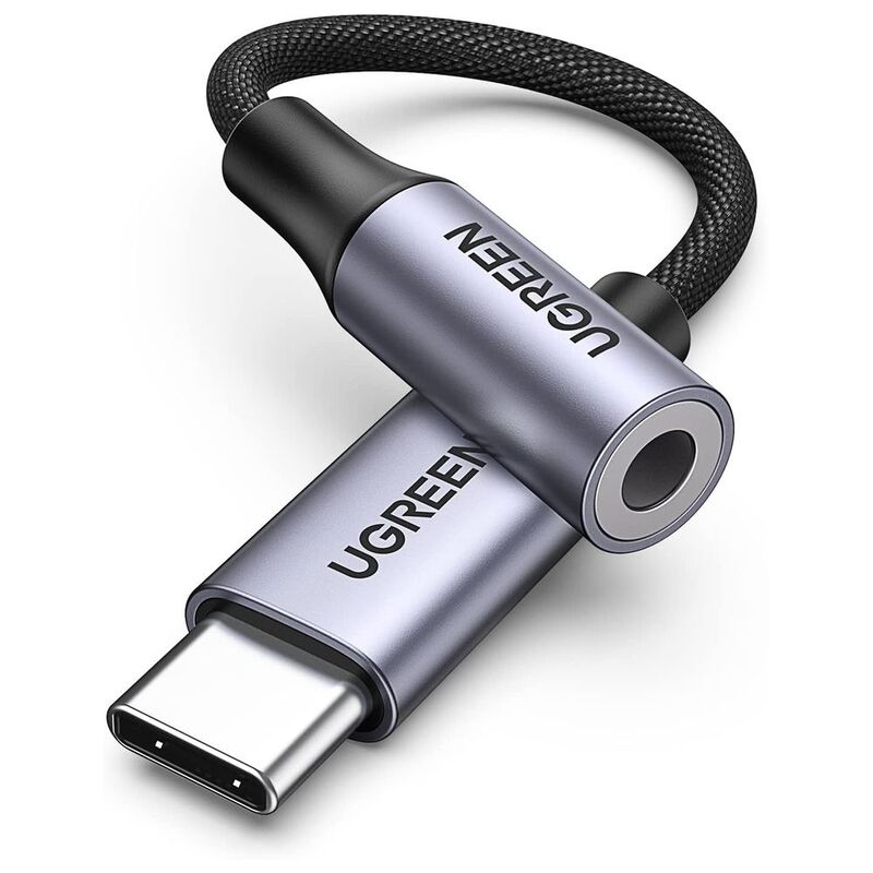 UGREEN USB-C to 3.5mm M/F Aluminum Shell 10cm Braided Cable - Space Gray