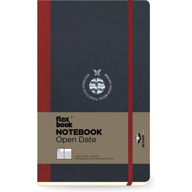 Flexbook Global Open-Date A5 Notebook - Medium - Black Cover/Red Spine (13 x 21 cm)