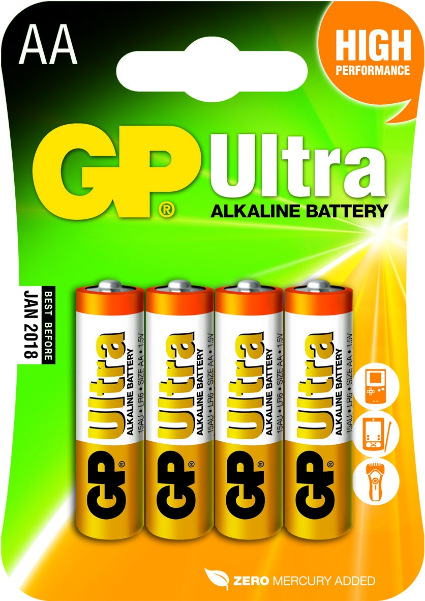 GP Batteries Ultra Alkaline AA Single-Use Battery (4 Pack)