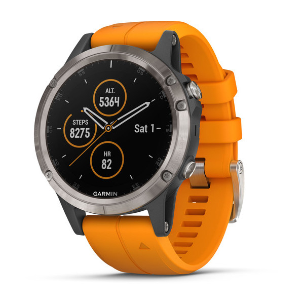 Garmin Fenix 5 Plus Sapphire Titanium with Spark Orange Band GPS Watch
