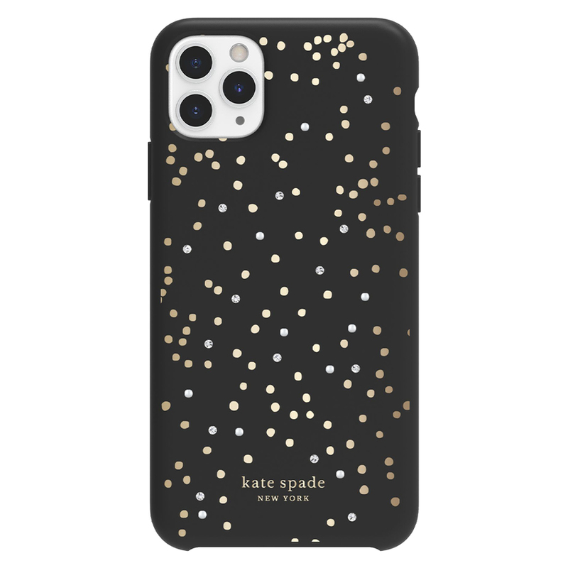 Kate Spade New York Protective Hardshell Case Soft Touch Disco Dots Black/Gold/Crystal Gems/Pearls for iPhone 11 Pro Max