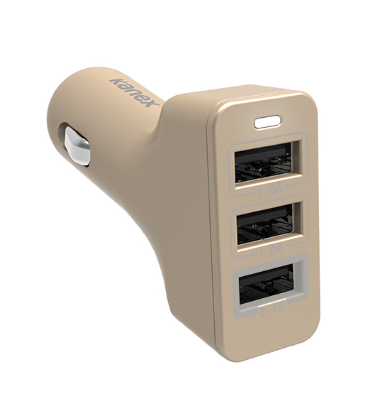 Kanex 3 Port USB 4.4A Gold Car Charger