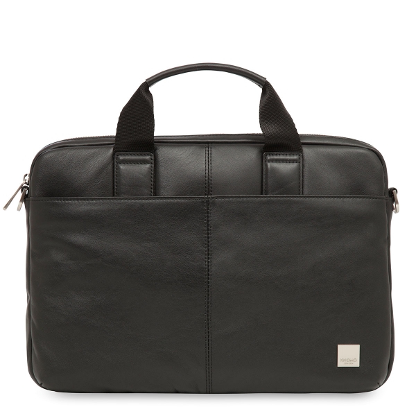 Knomo Stanford Small Leather Briefcase Black for Laptop 13 Inch