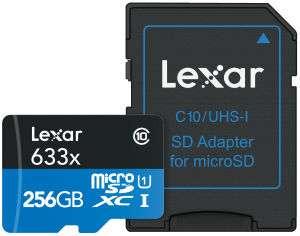 Lexar 256 GB MicroSDXC Class 10 UHS-I Memory Card with Adapter