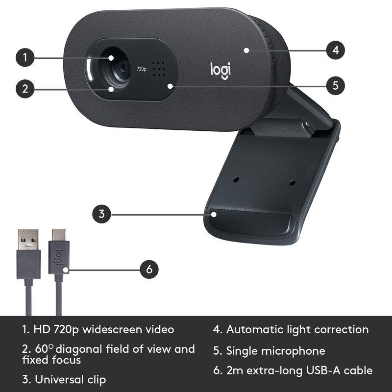 Logitech Webcam C505 HD USB Black