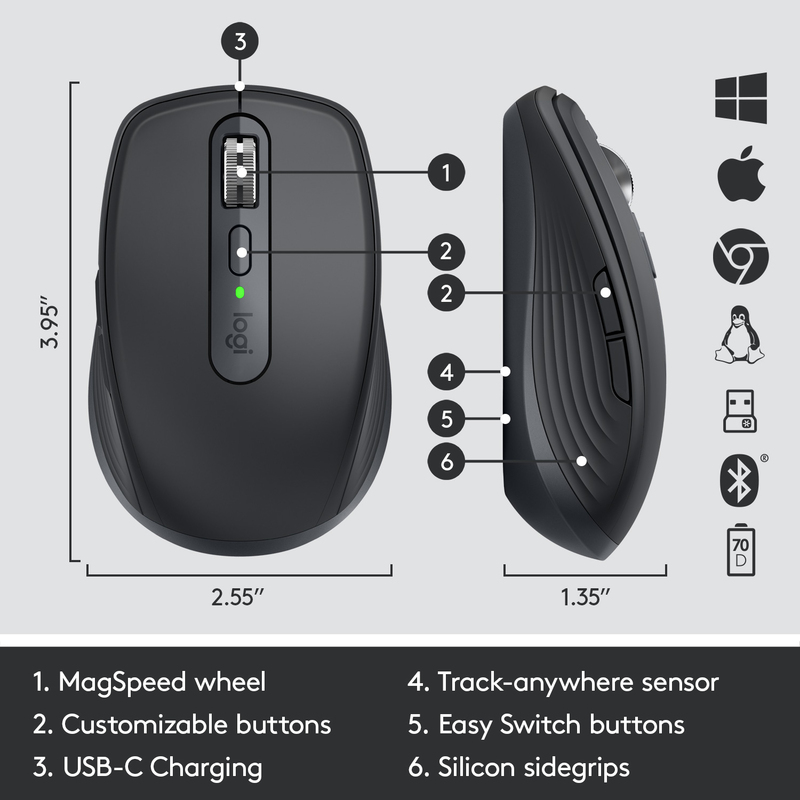 Logitech MX Anywhere 3 Graphite Wireless Mouse
