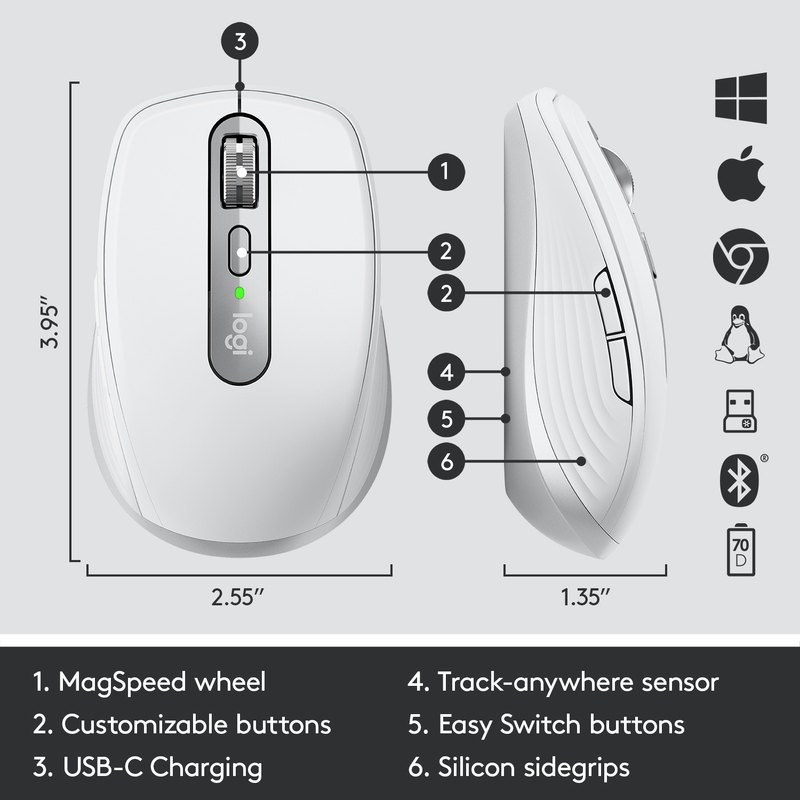 Logitech 910-005989 MX Anywhere 3 Pale Grey Wireless Mouse