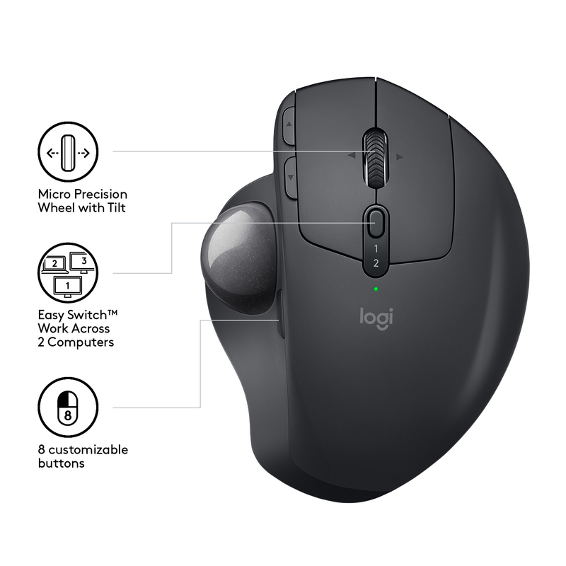 Logitech 910-005179 MX Ergo Wireless + Bluetooth Trackball Mouse Black