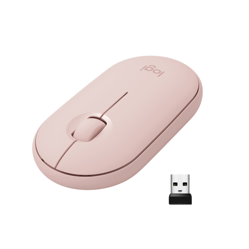 Logitech Pebble Wireless Mouse Rose with Bluetooth or 2.4 GHz Receiver Silent/Slim/Quiet Click for Laptop/iPad/PC and Mac