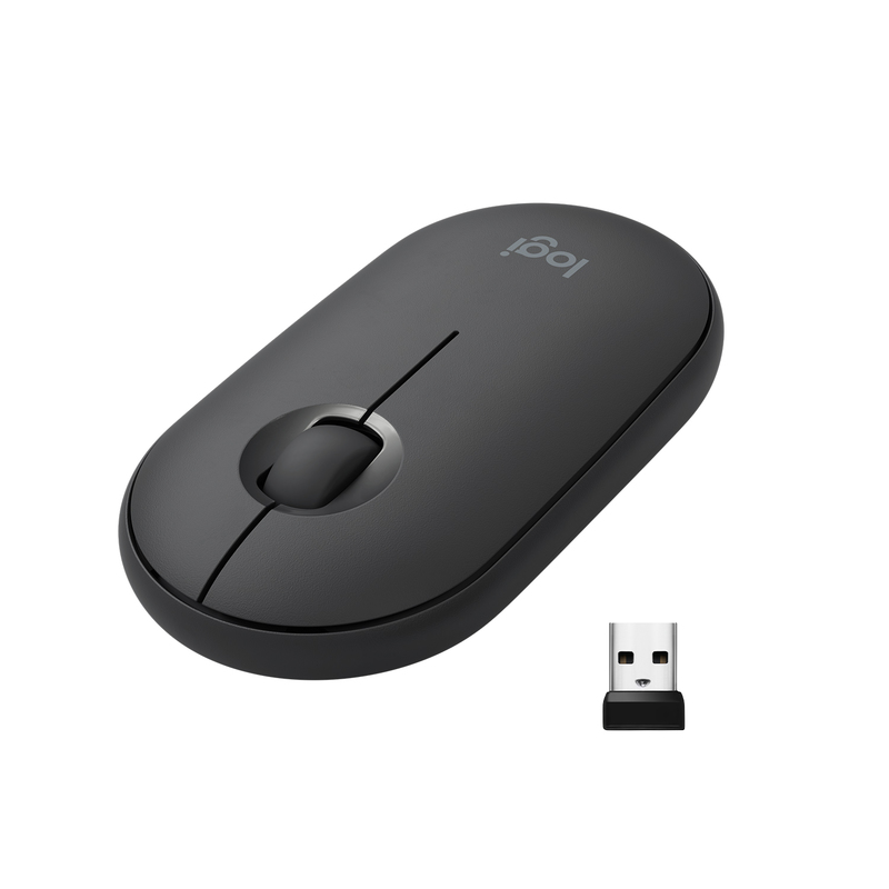Logitech 910-005718 Pebble Wireless Mouse Graphite with Bluetooth or 2.4 GHz Receiver Silent/Slim/Quiet Click for Laptop/iPad/PC and Mac
