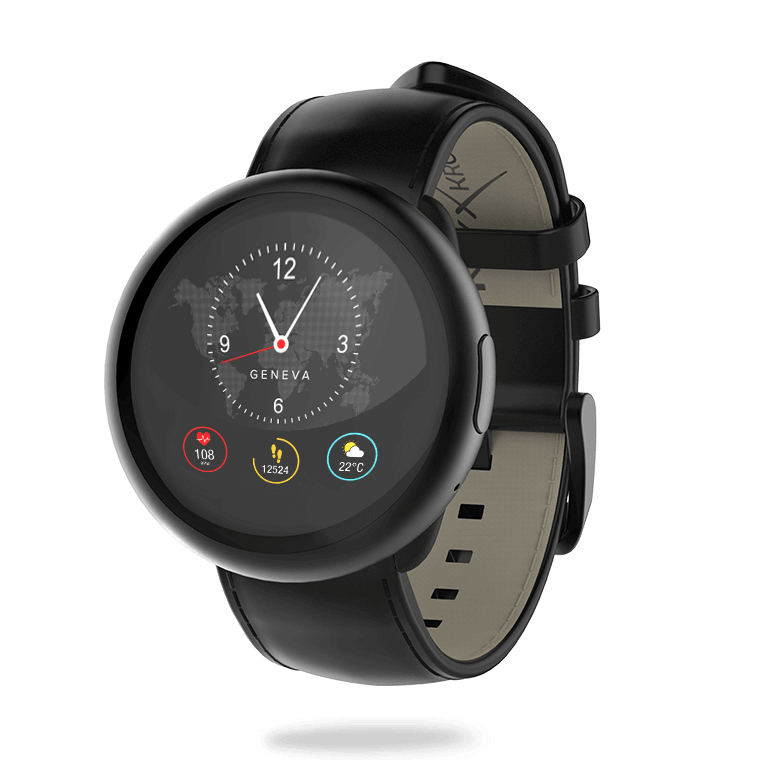 MyKronoz ZeRound2 HR Premium Black with Black Leather Band Smartwatch