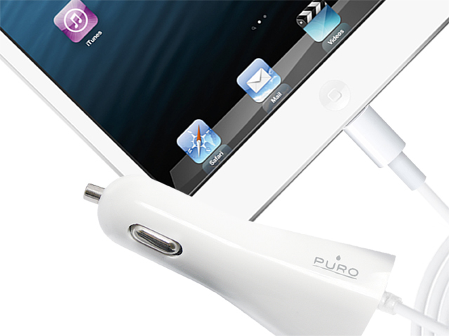 Puro Lightning 2.1A +USB Port White Car Charger