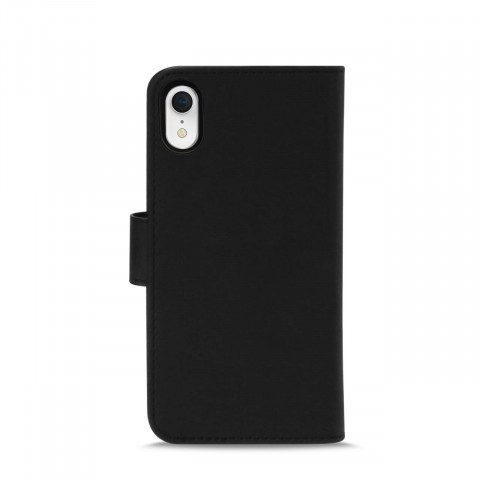 Puro Eco-Leather Wallet Case Black With Horiz Flip for iPhone XR