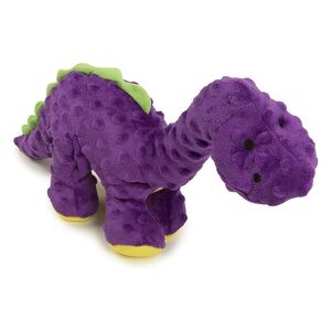 Godog Dinos Bruto Durable Plush Squeaker Dog Toy with Chew Guard Technology - Purple - Small