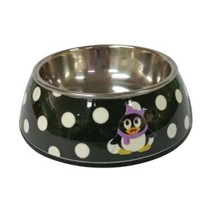 Nutrapet Applique Melamine Round Pet Bowl - Black & White Polka - Small - 160/5.4 ml/oz (14 x 4.5 cm)