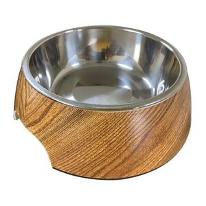 Nutrapet Applique Melamine Round Pet Bowl - Dk Wooden - Large - 700/23.6 ml/oz (22 x 7.5 cm)