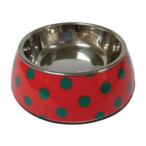 Nutrapet Applique Melamine Round Pet Bowl - Red & Blue Polka - Large - 700/23.6 ml/oz (22 x 7.5 cm)