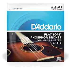 D'Addario Acoustic Guitar String Phosphor Bronze Wound Flat Top - Light 12-53